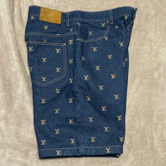 Louis Vuitton Dark Blue Jean Shorts with Gold Accents - Picture 7 of 8
